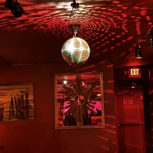 a disco ball hanging from the ceiling