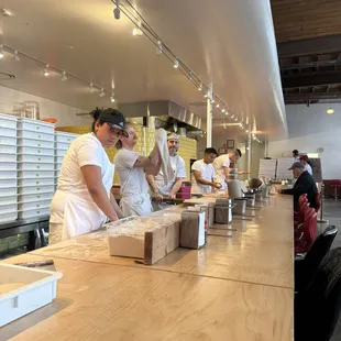 Counter area with view of pizza making