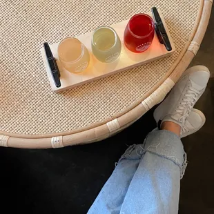 Flight of the Blood Orange Mint, Honey Ginger, and the Hibiscus Lime (from left to right).