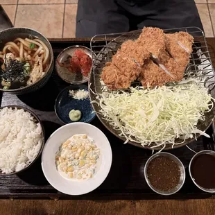 Pork loin combo plate with udon