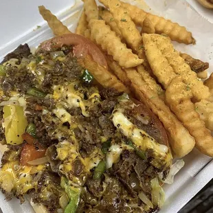 a burger and french fries