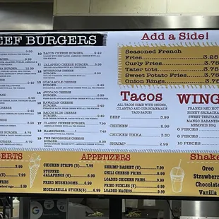 the menu of a restaurant