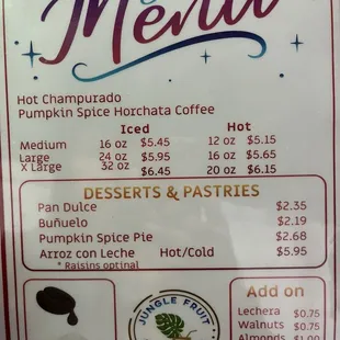 menu