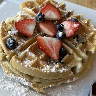 Vanilla, blueberry &amp; strawberry waffles with fresh fruit