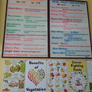 Real Fruit smoothie menu and health knowledge posters