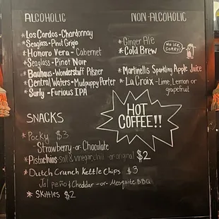 Bar and Snack Menu
