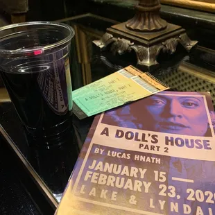 Enjoying a glass of wine before the play.