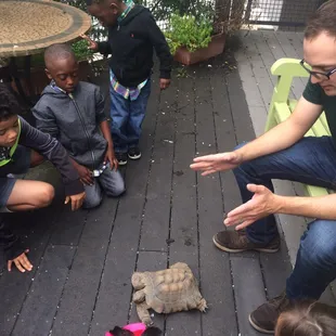 Ryan teaching the kids about the turtle