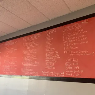 a menu on the wall
