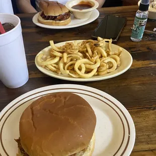 a hamburger and fries