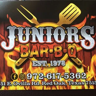 sign for junior's barbeque