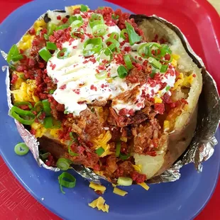 Stuffed potato with meat.  Yum!