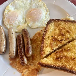 #2:  2 Eggs, Hash Browns, Meat and Toast $10.99