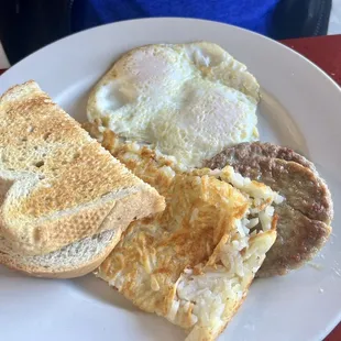 #3:  2 Eggs, Hash Browns and 2 Sausage Patties and Toast $10.99