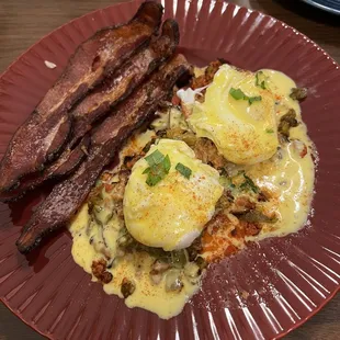 JJ Benedict over tomato instead of muffins with bacon
