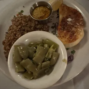 Sea bass, rice &amp; green beans