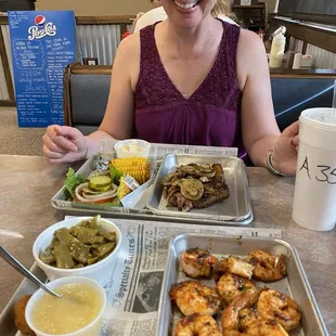 Junior's 1/2 burger, blackened jumbo shrimp! Best I've  had in many years!