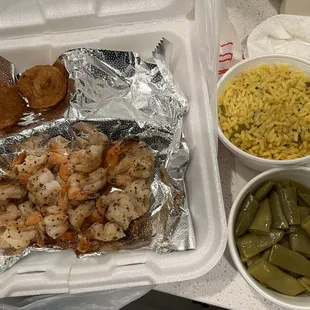 Grilled Shrimp w/ rice pilaf and green beans