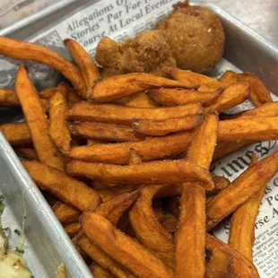 Sweet potato fries and hush puppies