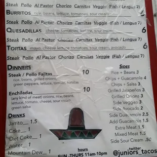 The menu