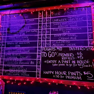 Beer menu