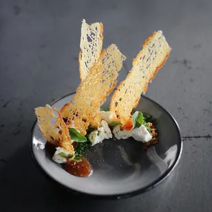 La Tur Goat Cheese, Fig, Sunflower, Crostini photographed by @damoneats