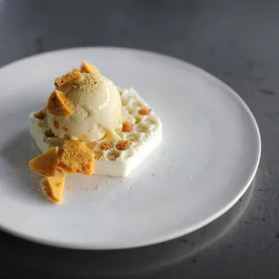 Milk + Honey with Yogurt Semifreddo, Chamomile, Honey Comb photographed by @damoneats