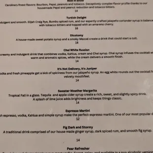the menu of the restaurant