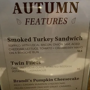 Autumn Features Menu