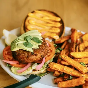 Crab-Cake Sandwich with Sweet Potato Fries