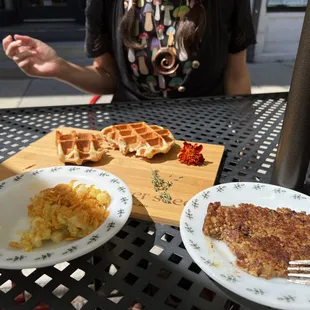 Waffle, goetta, party potatoes