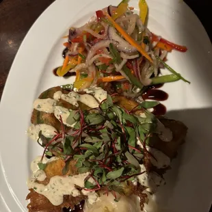 Deep fried avocado with Asian pepper slaw.