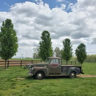 an old truck in a field