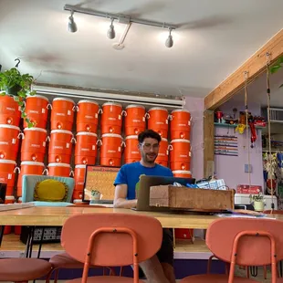 customer working with coffee