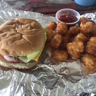Burger and tots