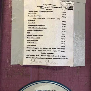 a menu for a restaurant