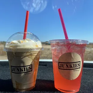 two cups of junkies iced coffee