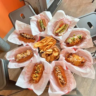 A selection of our specialty hot dogs!!