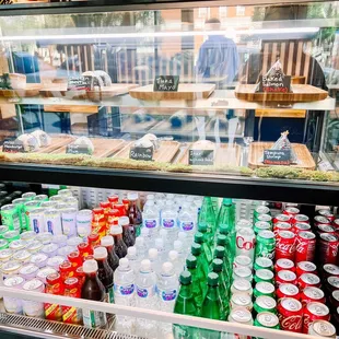 a display of sodas and soft drinks