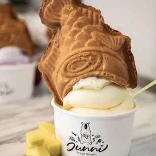 Ice Cream in a Cup with Taiyaki Cone  - Milk / Strawberry / Taro / Pineapple