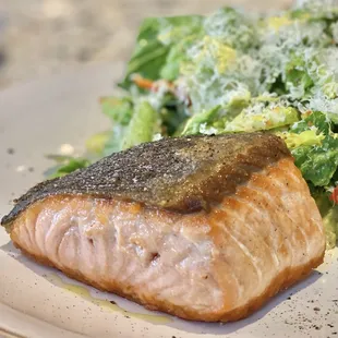 8 ounce Grilled Salmon. Thick cut, good quality. Perfectly cooked. (You can add it to any entree) Recommend.