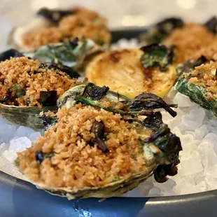 Oysters Rockefeller come six to an order $28 However they can do a dozen $56