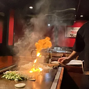 Hibachi chef cooking