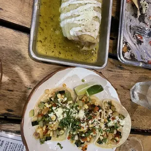 Tofu Burrito and Verdura tacos