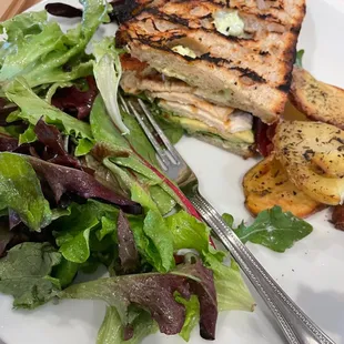 Chicken sandwich and green salad