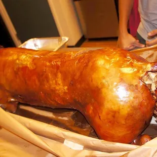 Crispy goodness! Everyone said the lechon was moist and delicious .