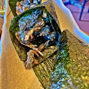 Salmon Skin Hand Rolls (no rice)