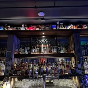 a variety of liquors on shelves