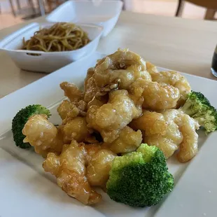 Honey walnut shrimp with side of lo mein
