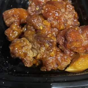 Nasty orange chicken.  It couldn&apos;t even be cut open.